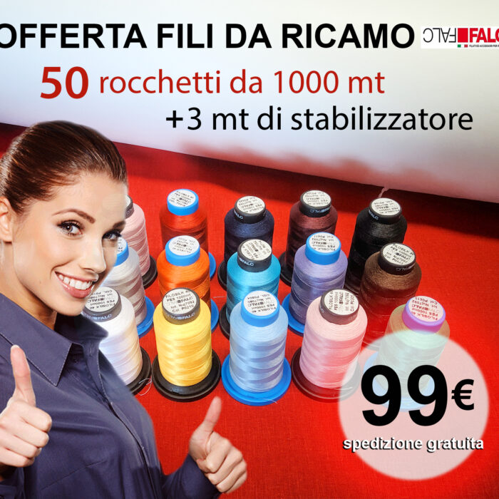OFFERTA - Fili da ricamo 50 rocchetti da 1000mt + 3mt di stabilizzatore