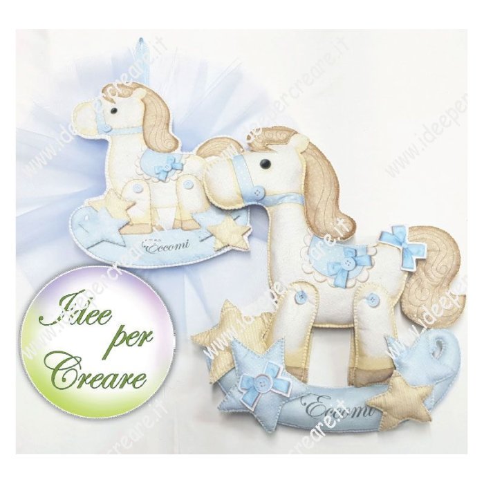 Pannello coccarda nascita cavallo a dondolo celeste