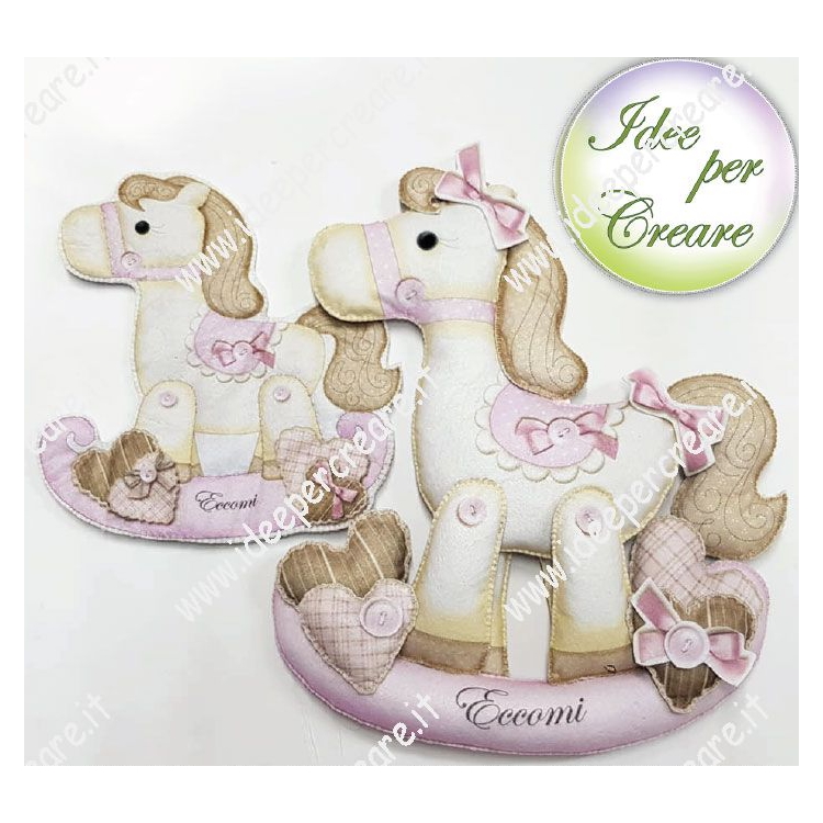Pannello coccarda nascita cavallo a dondolo rosa