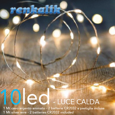 LED (10led) mt.1 cavo animato argento 2batterie a pastiglia incluse (LED10SL)