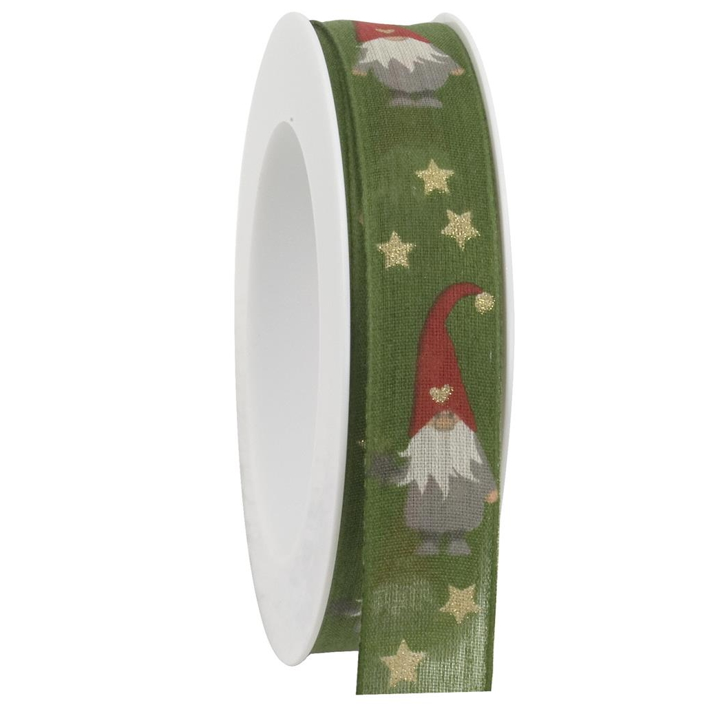 Nastro gnomi verde oliva - creattivamente Nastro stafil 25mm gnomi - oliva