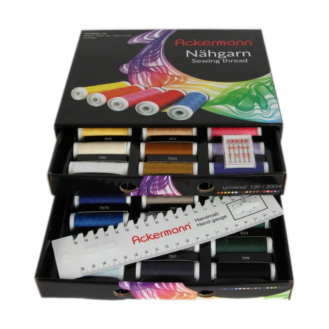 Black - creattivamente Ackermann sewing thread box - scatola filati in poliestere 36pz x 200m - black