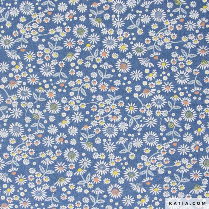 Nuovo MARGHERITE COLORATE IN TESSUTO FINE DENIM STAMPATO 100% Cotone