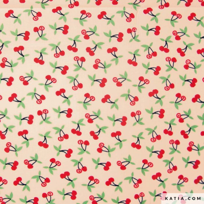 Nuovo TESSUTO POPELINE IN COTONE POPLIN CHERRIES 100% Cotone