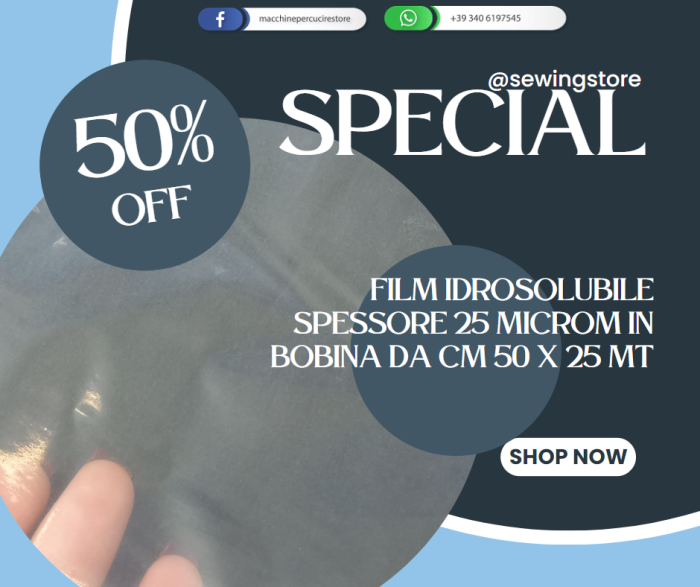 Film idrosolubile spessore 25 microm in bobina da cm 50 x 25 mt