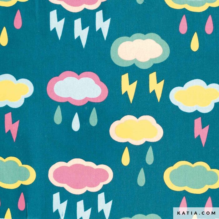 Nuovo TESSUTO POPELINE IN COTONE POPLIN PREHISTORIC RAIN