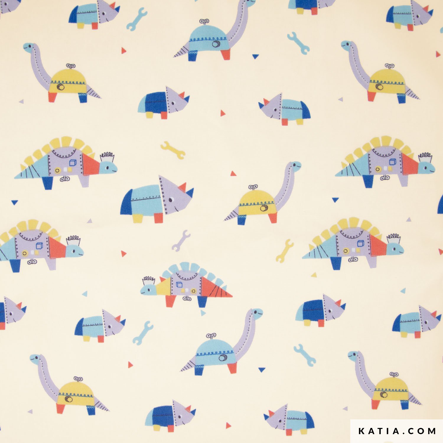 Tessuto in cotone poplin dino robots 2101 190 katia fhd - creattivamente Tessuto in cotone poplin dino robots