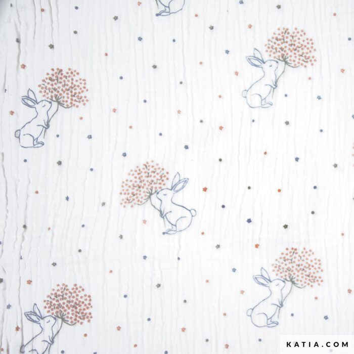 TESSUTO MUSSOLA RABBIT FLOWERS