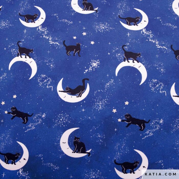 TESSUTO IN VISCOSA ECOVISCOSE CATS & MOON