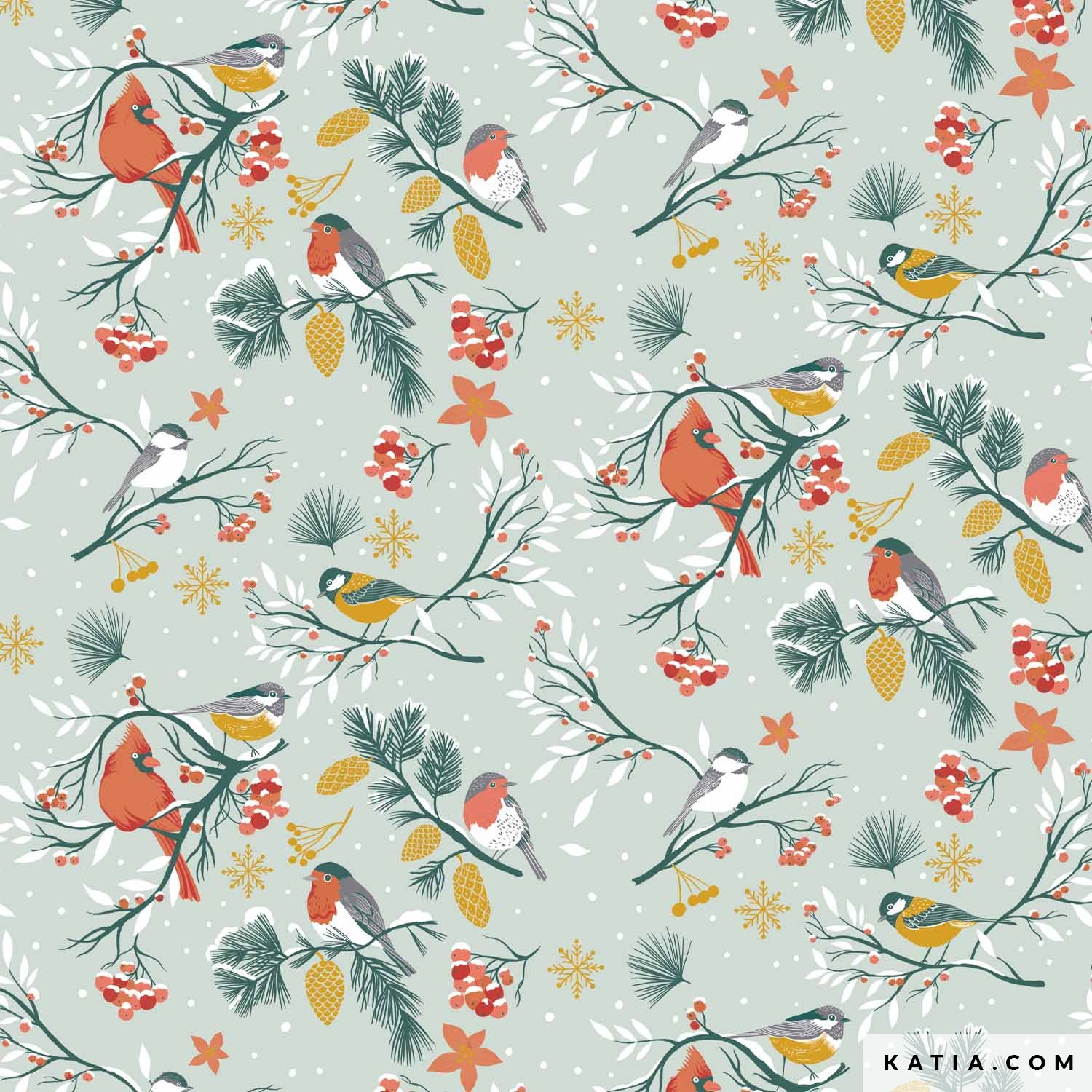 Tessuto in cotone poplin xmas birds 2199 5 katia fhd 1 - creattivamente Tessuto in cotone poplin xmas birds