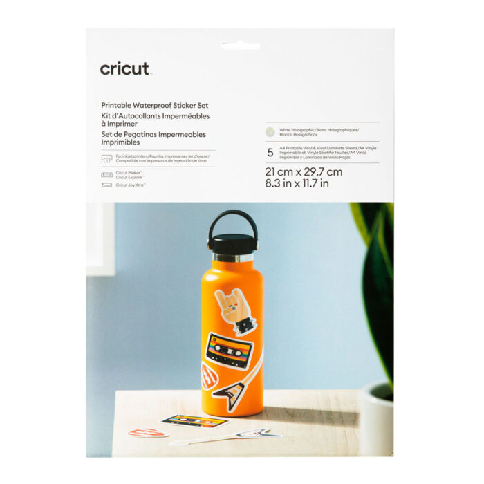 CRICUT ADESIVI IMPERMEABILI E STAMPABILI FORMATO A4 BIANCO OLOGRAFICO 5 PEZZI