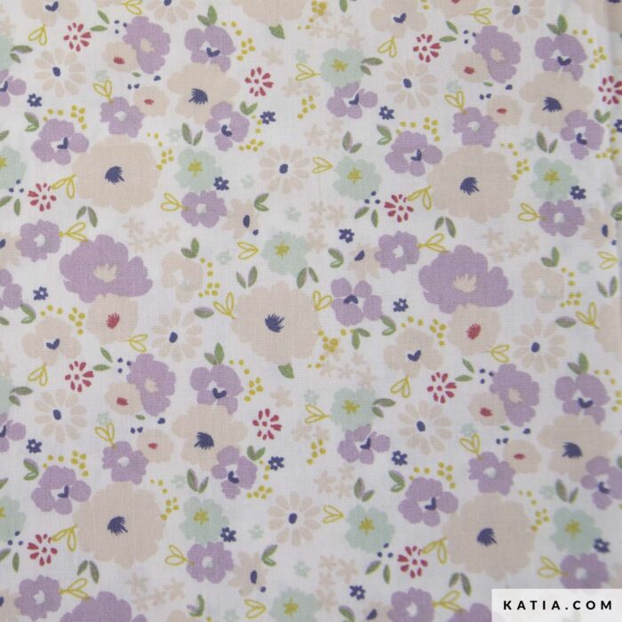 TESSUTO IN COTONE POPLIN LIGHT PRINT LILAC FLOWERS
