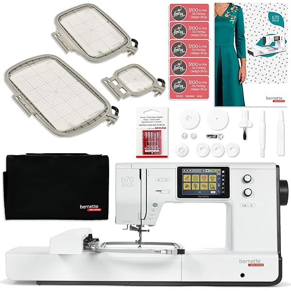 Bernette B70 - Set di macchine da ricamo, 15,2 x 25,4 cm, con cerchi di 3 dimensioni, accessori e disegni