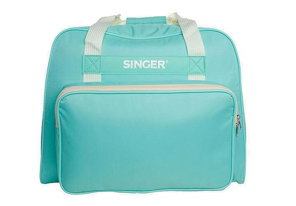 Borsa per macchina da cucire Singer semirigida in tessuto, con tasca accessori, color verde acqua, 45 x 25 x 33 cm