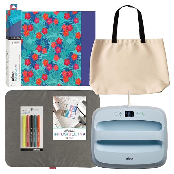 Cricut Easy Press 3 12x10 with Infusible Ink, Pens, Heat Mat and Tote Bag Bundle - Blue Heat Press Machine Beginner Project Kit, Iron Pressing Machine for Custom Apparel, Heat Transfer Vinyl Projects
