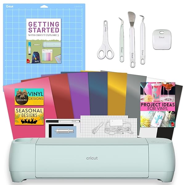 Cricut Esplora 3 macchine con pacchetto campionatore in vinile, Cricut tappetino da taglio e kit di attrezzi - Set di macchine da taglio per principianti, vinile adesivo e strumenti essenziali per progetti artigianali fai da te