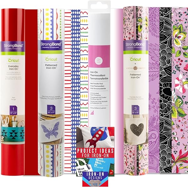Cricut Everyday Strongbond HTV Iron On Rolls Bundle, 12x24, Red, White, Blue and Black