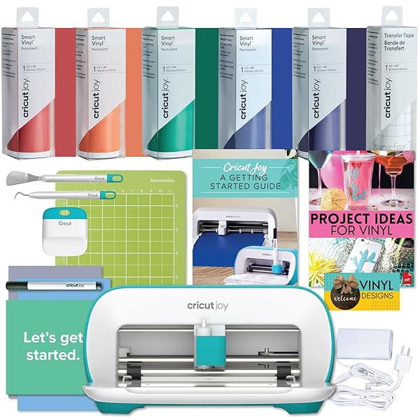 Cricut Joy Machine Rainbow Permanent Vinyl, Joy Starter Tool Set, and Transfer Tape Bundle for Customized Cards, Home Decor, and More