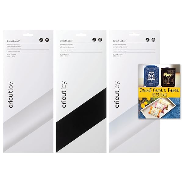 Cricut Joy Smart Label Writable Vinyl Transparent, Black, White Permanent Bundle for Store Owners, Crafts, and Organizing