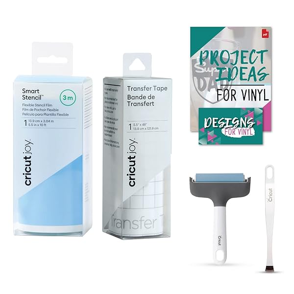 Cricut Joy Smart Stencil 10ft with Cricut Joy Transfer Tape 20ft and Brayer Bundle for Painting DIY Projects