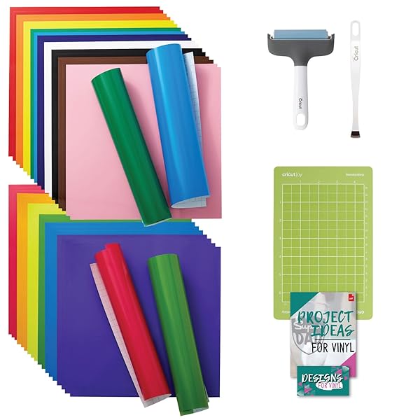 Cricut Permanent Vinyl 40ct Rainbow & Bright Rainbow Sampler with Standard Grip Mat and XL Scraper Bundle for Cricut Cutting Machine, Stickers, Party Decorations, Home Decor, and Car Decals