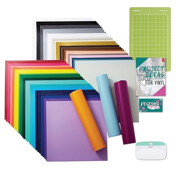 Cricut Removable Vinyl 70ct Ultimate Sampler with Joy Standard Grip Mat and XL Scraper Bundle for Cricut Cutting Machine, Stickers, Party Decor, Home Decor, and Car Decals