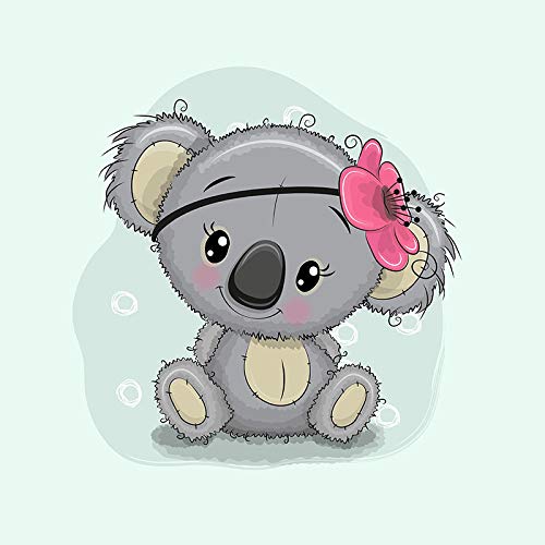 Herz Stoffe Österreich 1 Panno in felpa French Terry estiva con un delizioso orsetto Koala con un fiore ricamato a maglia su sfondo verde menta grigio rosa decorazione singola OEKOTEX (M; 40 x 50 cm)