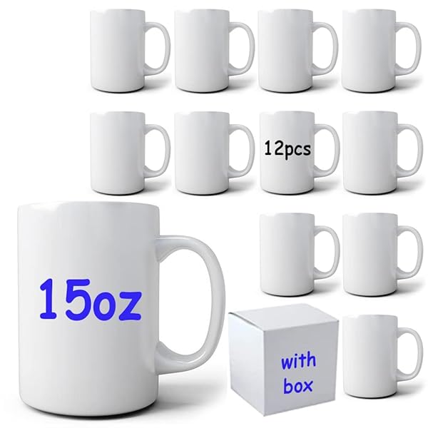 MYSUB Tazze/tazze in ceramica vuota da 450 ml per sublimazione, tazza da caffè/tazza bianca - sublimazione bianca - confezione da 12 (12 pezzi bianco)