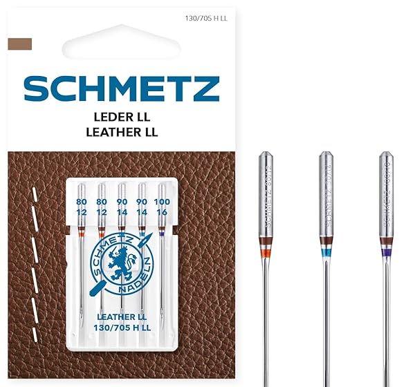 SCHMETZ Sewing machine needles, 5 leather needles LL, 130/705 H LL, can be used on all standard household sewing machines, suitable for sewing leather