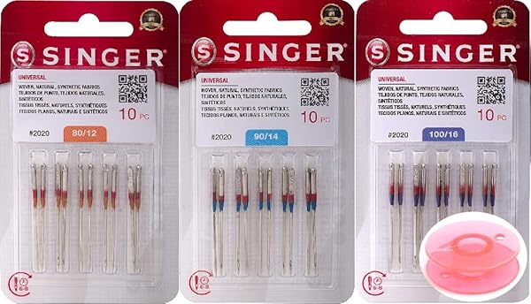 Singer - Aghi universali per macchina da cucire 2020, misura 80/12 (10 punti), 90/14 (10 punti), 100/16 (10 pezzi) con bobina in plastica del marchio Inceler, adatti a tutte le macchine da cucire