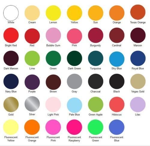 Siser Easyweed, vinile per trasferimento termico per tessile (38 colori e 6 colori al neon, fino a 5 metri - 38,1 cm) un colore per yard, mix e match per yard, include una guida di colore