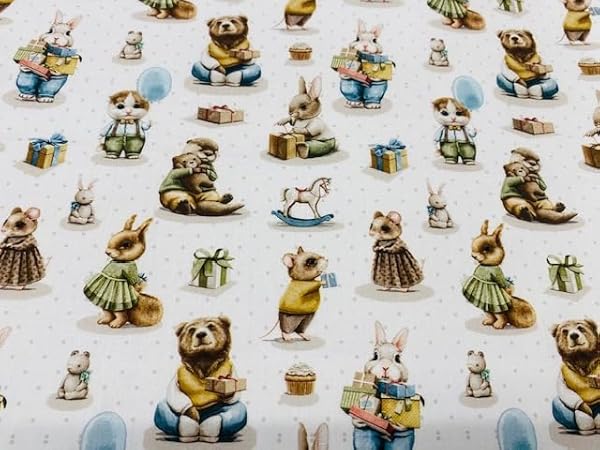 Tessuto di ANIMALI TERNI, tessuti per bambini, tessuti di cotone 100%, tessuti per lavori e artigianato, tessuti al metro, 1 metro x 150 cm